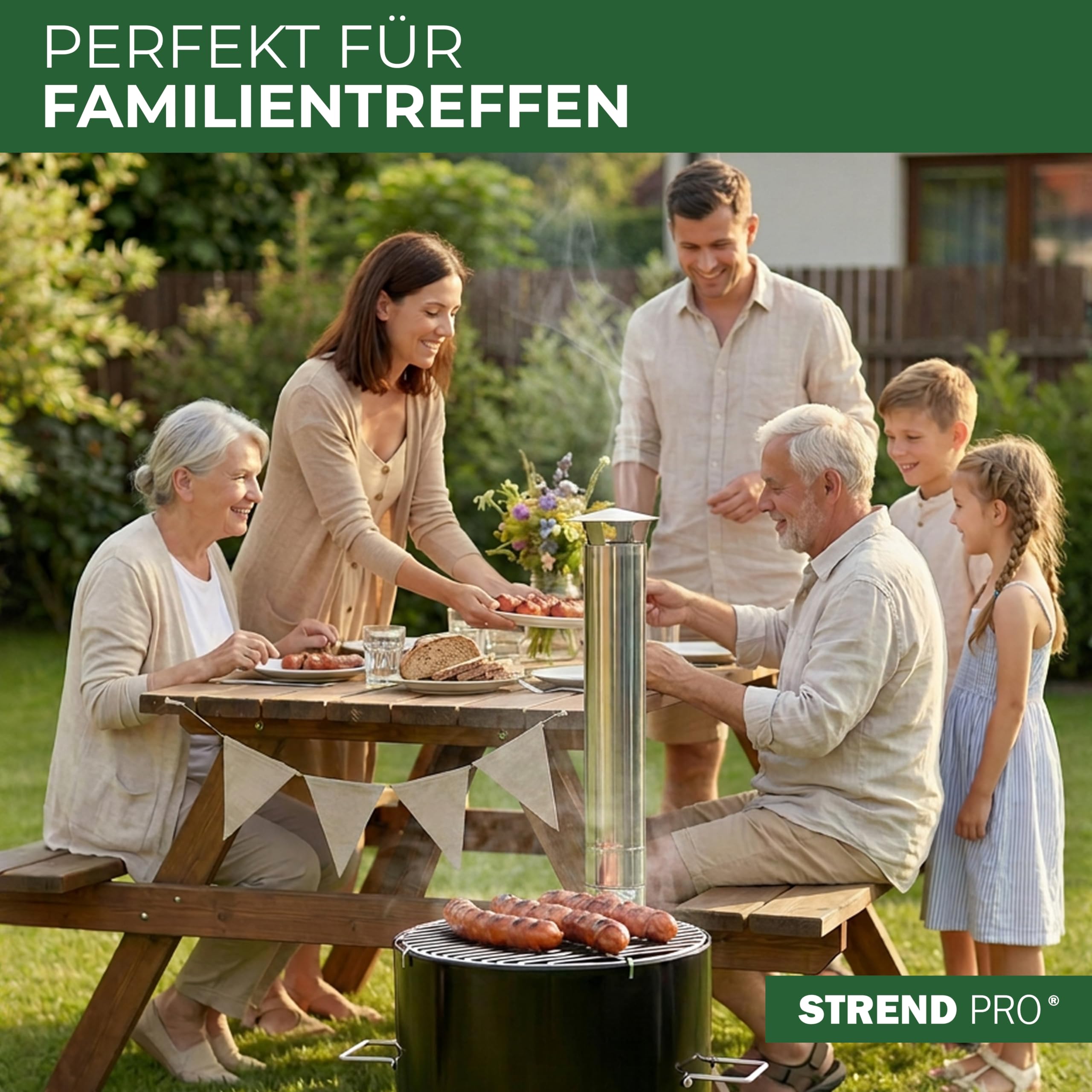 STREND PRO Gulaschkanone 14 Liter Komplett-Set emaillierter Gulaschkessel Outdoor Gulaschkocher für Holzfeuer Edelstahlkamin