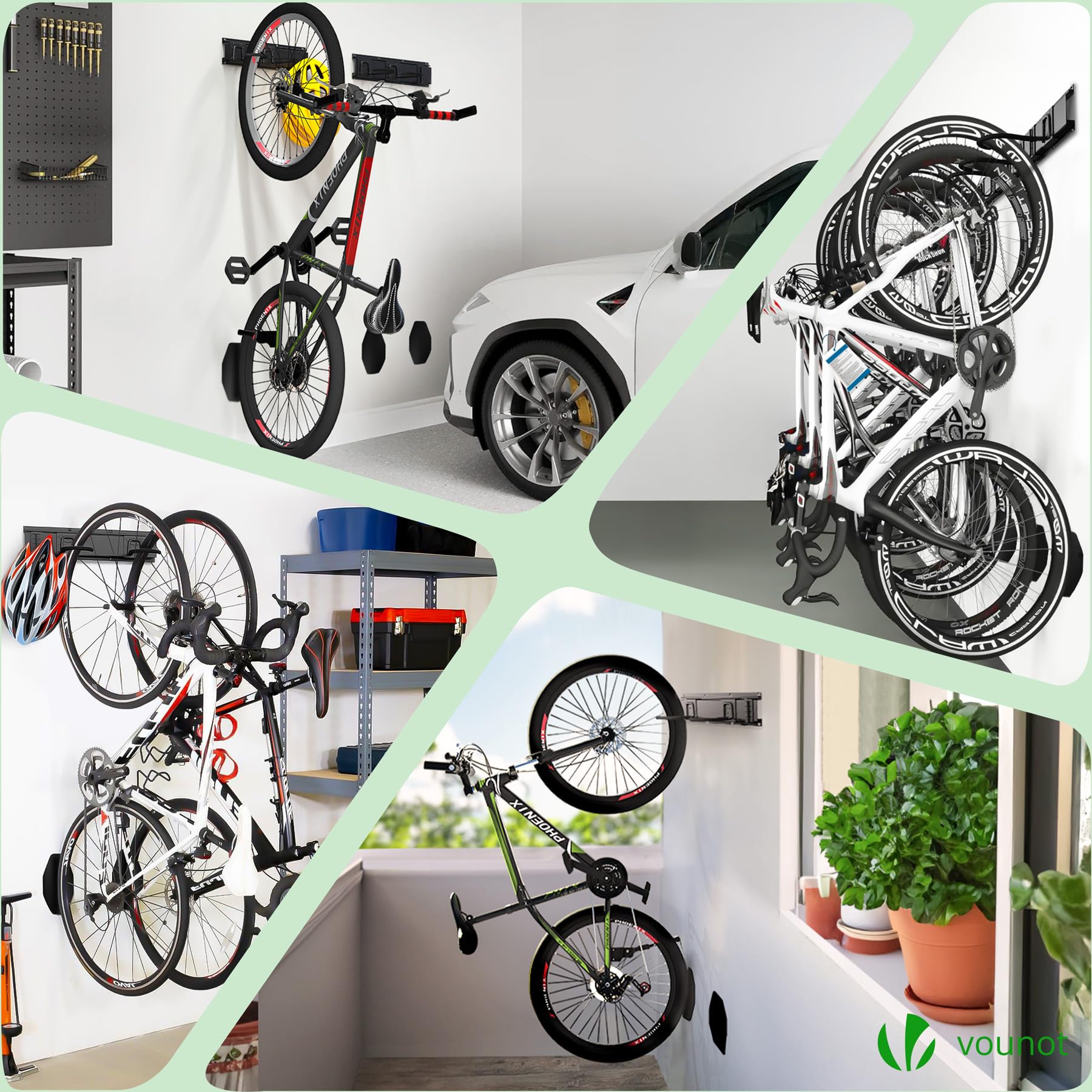 VOUNOT Porta Bici da Muro in Metallo per 6 Biciclette + 3 Caschi, Nero