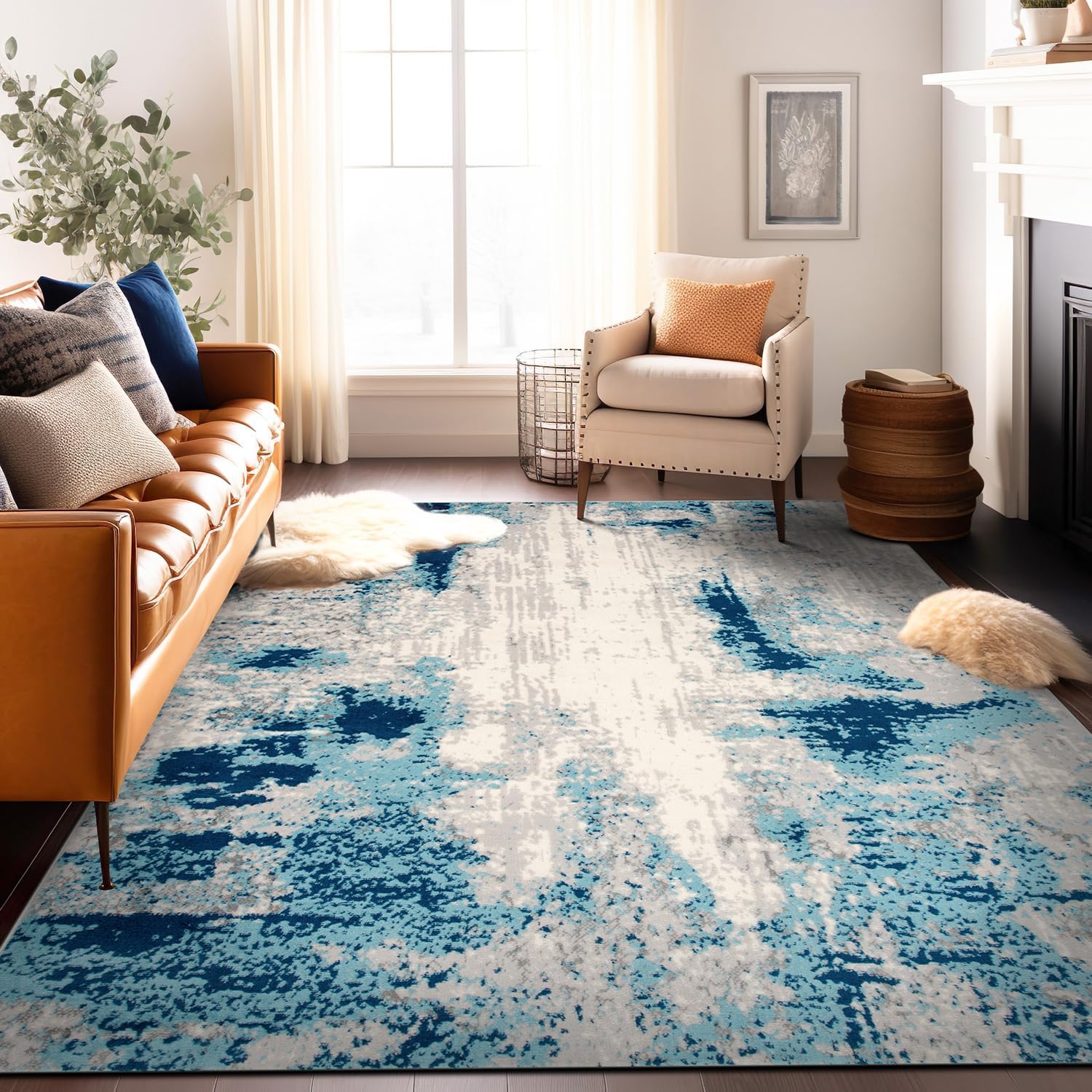 Rugshop Sky Collection Whimsical Abstract Area Rug 7'10" x 10' Blue