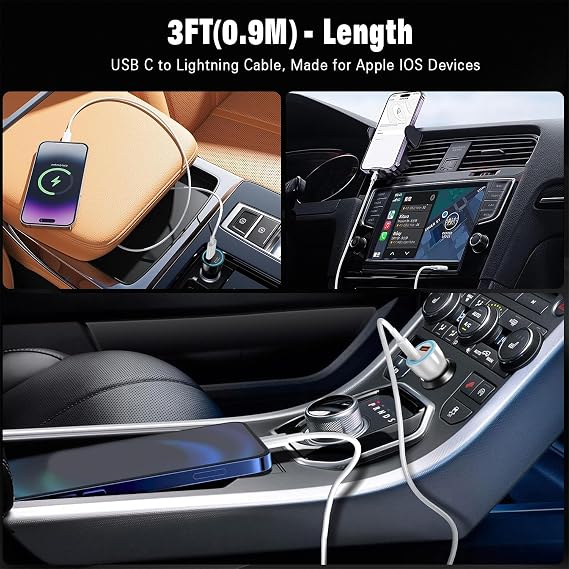 USB C - Lightning Cable, Apple Carplay Cable 3FT Car iPhone Charger Fast Charging Cable for iPhone 14 13 12 11 Pro Max XR XS X 8 Plus, Car Charging Cable