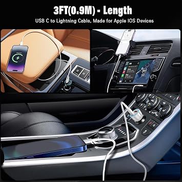 USB C - Lightning Cable, Apple Carplay Cable 3FT Car iPhone Charger Fast Charging Cable for iPhone 14 13 12 11 Pro Max XR XS X 8 Plus, Car Charging Cable