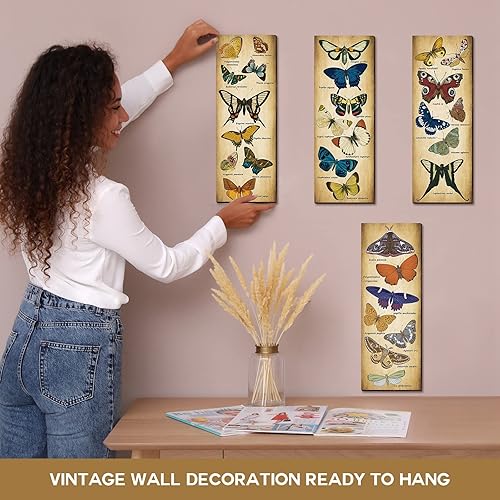 Miniatura 7 de Paquete de 4 letreros artísticos de mariposa vintage de madera rústica para colgar en la pared, papillones, arte de pared, especies de mariposas,