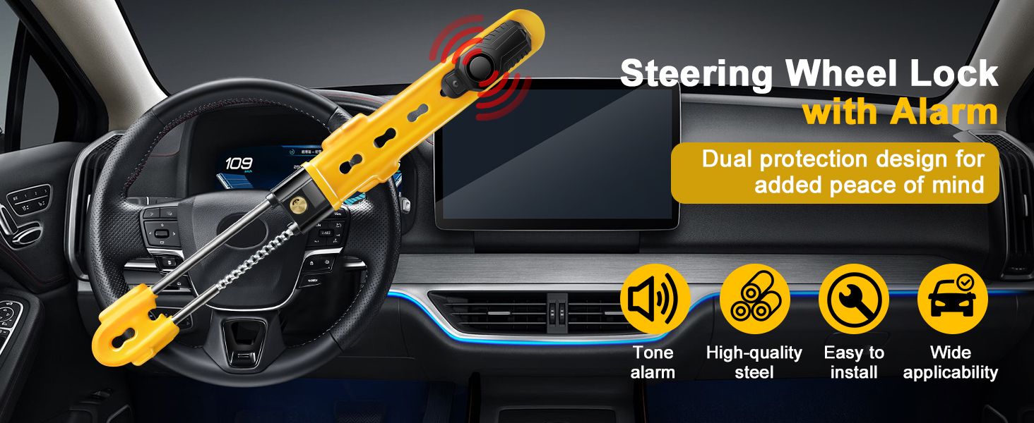 Amazon.com: Steering Wheel Lock with 113dB Alarm, ELECTOP