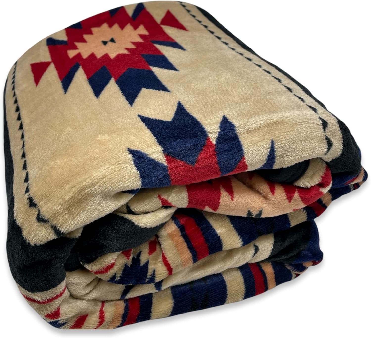 Southwest Design Sherpa Lined Throw Blanket 50"x 60" (Blue_Beige) - Image 2