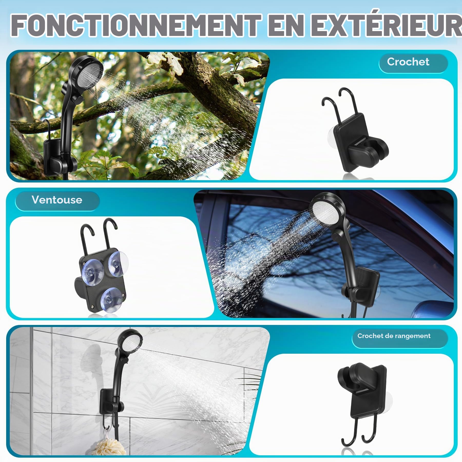 Douche de Camping, Pompe de Douche Portable avec Rechargeable 8000mAh, Douche Mobile avec Affichage de Température, Tuyau de 2m pour Camping, Lavage de Voiture, Jardinage et Bain pour Animaux