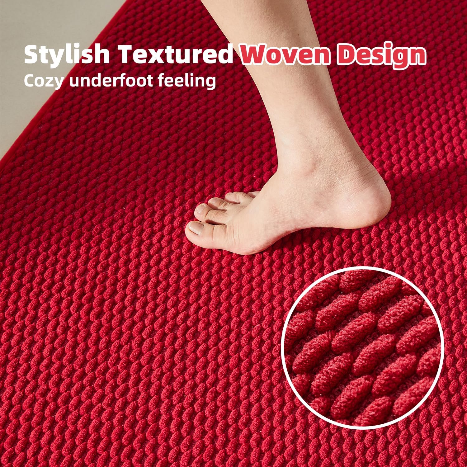 TYUU Christmas Toilet Rug, Thin Toilet Rugs U Shaped Washable Non Slip Absorbent Quick Dry Low Pile Toilet Mat, Red 20"x24" U Shape