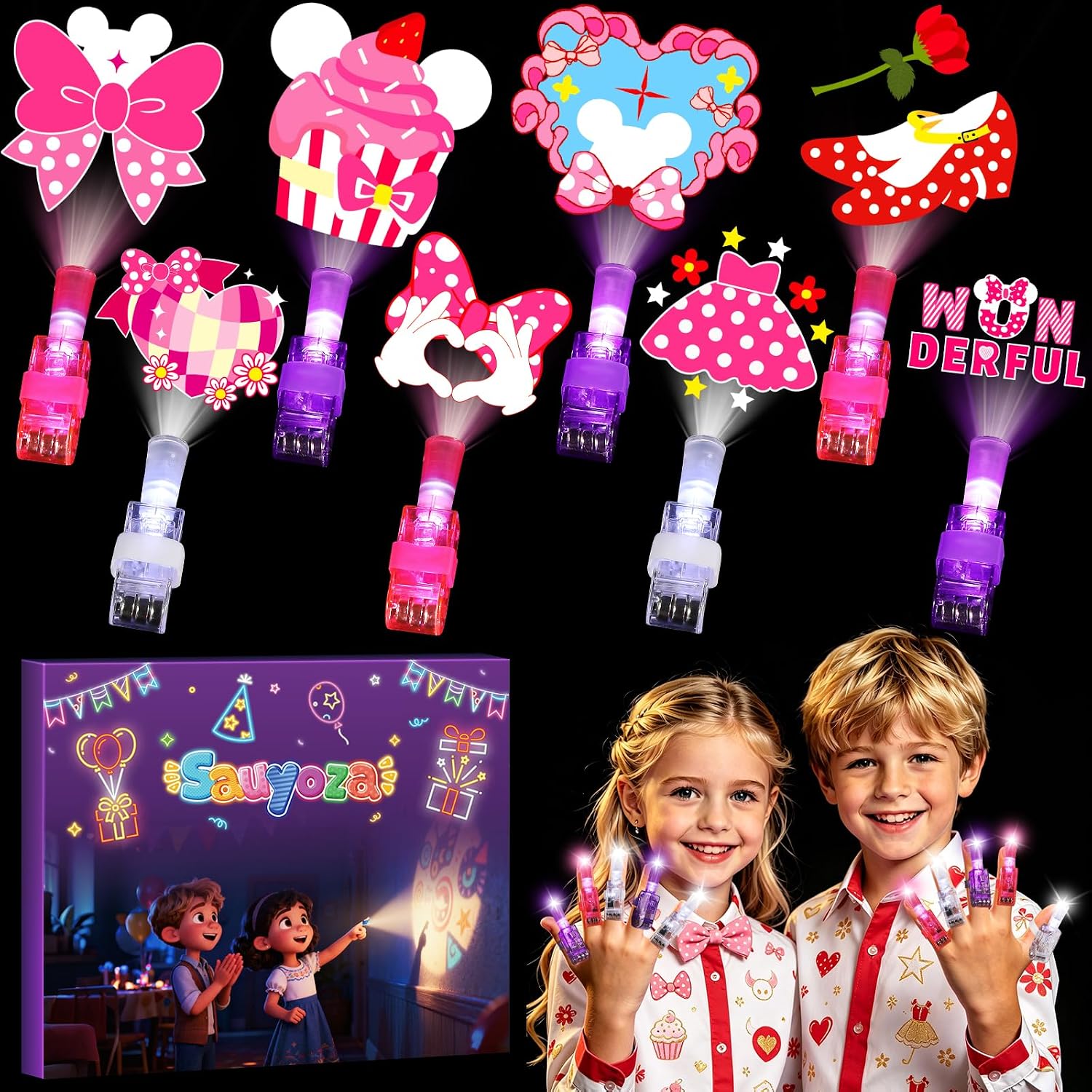 36 Pack Pink Mouse Party Favors LED Finger Lights for Kids