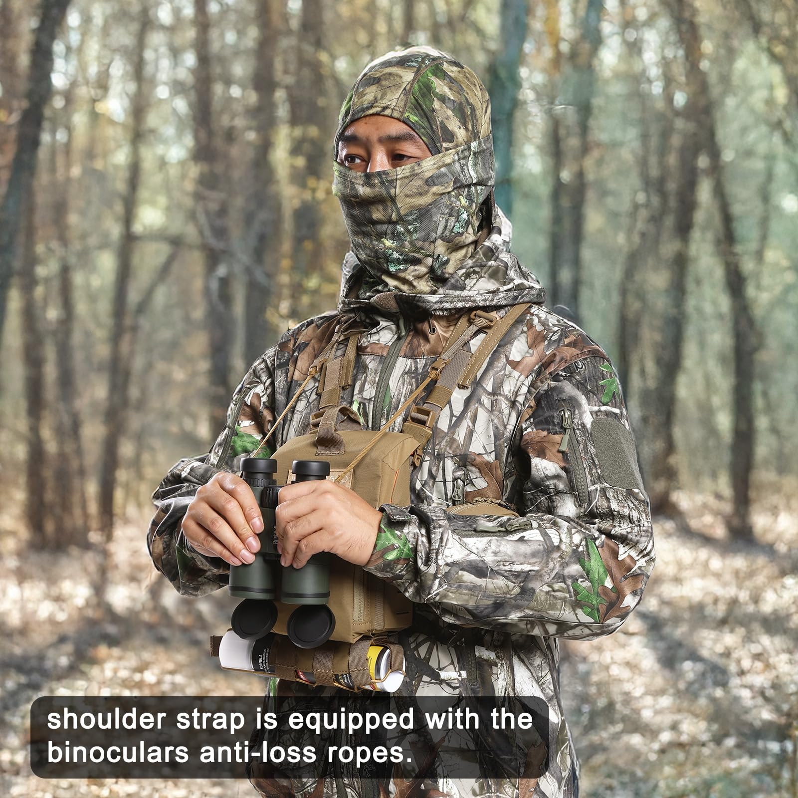 VOTAGOO Binocular Harness Bino Chest Pack Fernglas-Brusttasche mit Magnetverschluss und MOLLE System Wasserabweisend für die Jagd Vogelbeobachtung (Combination, Brown)
