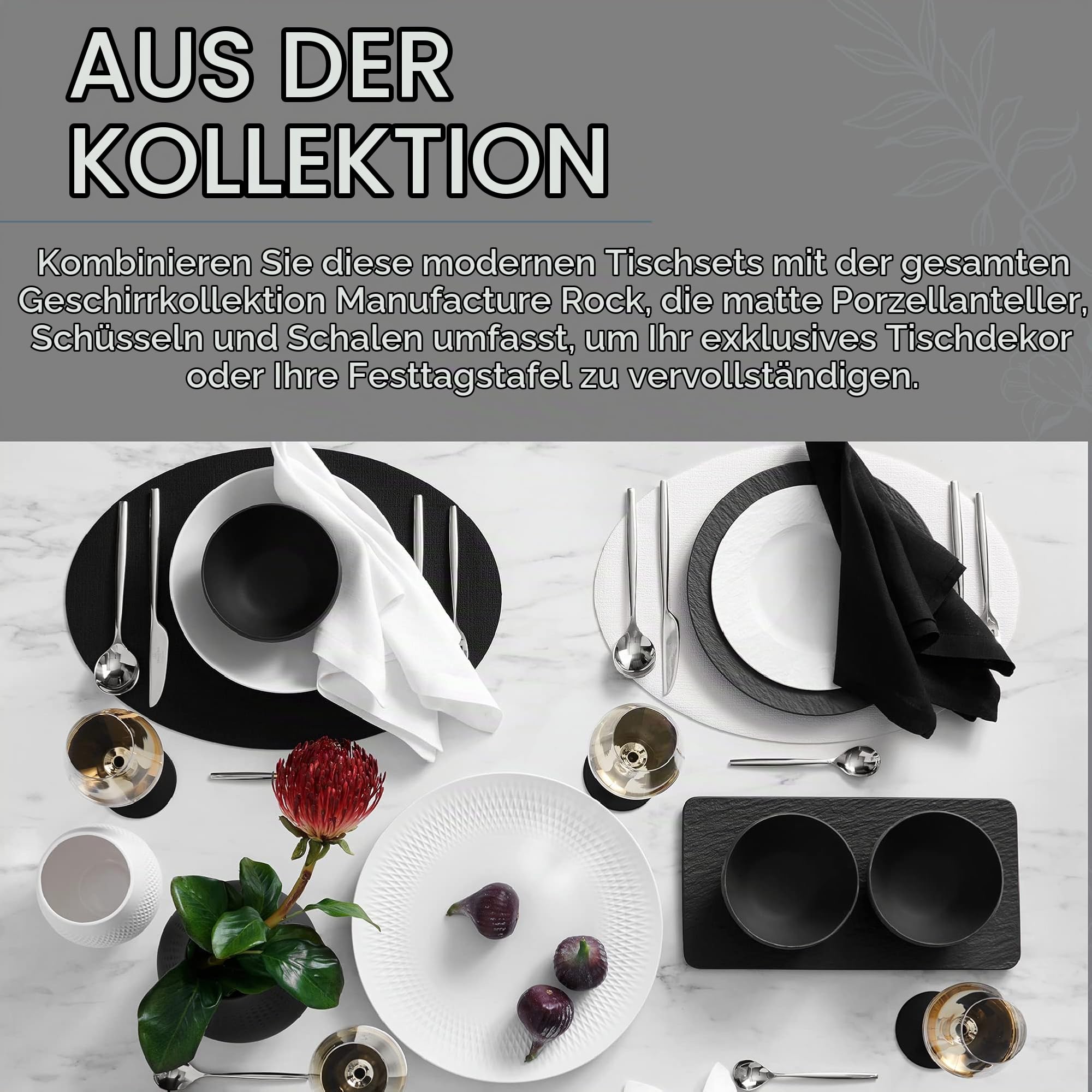 Villeroy & Boch Manufacture Rock Tischset aus Kunstleder, oval, wendbar, Weiß, 4 Stück Küche, Haushalt & Wohnen