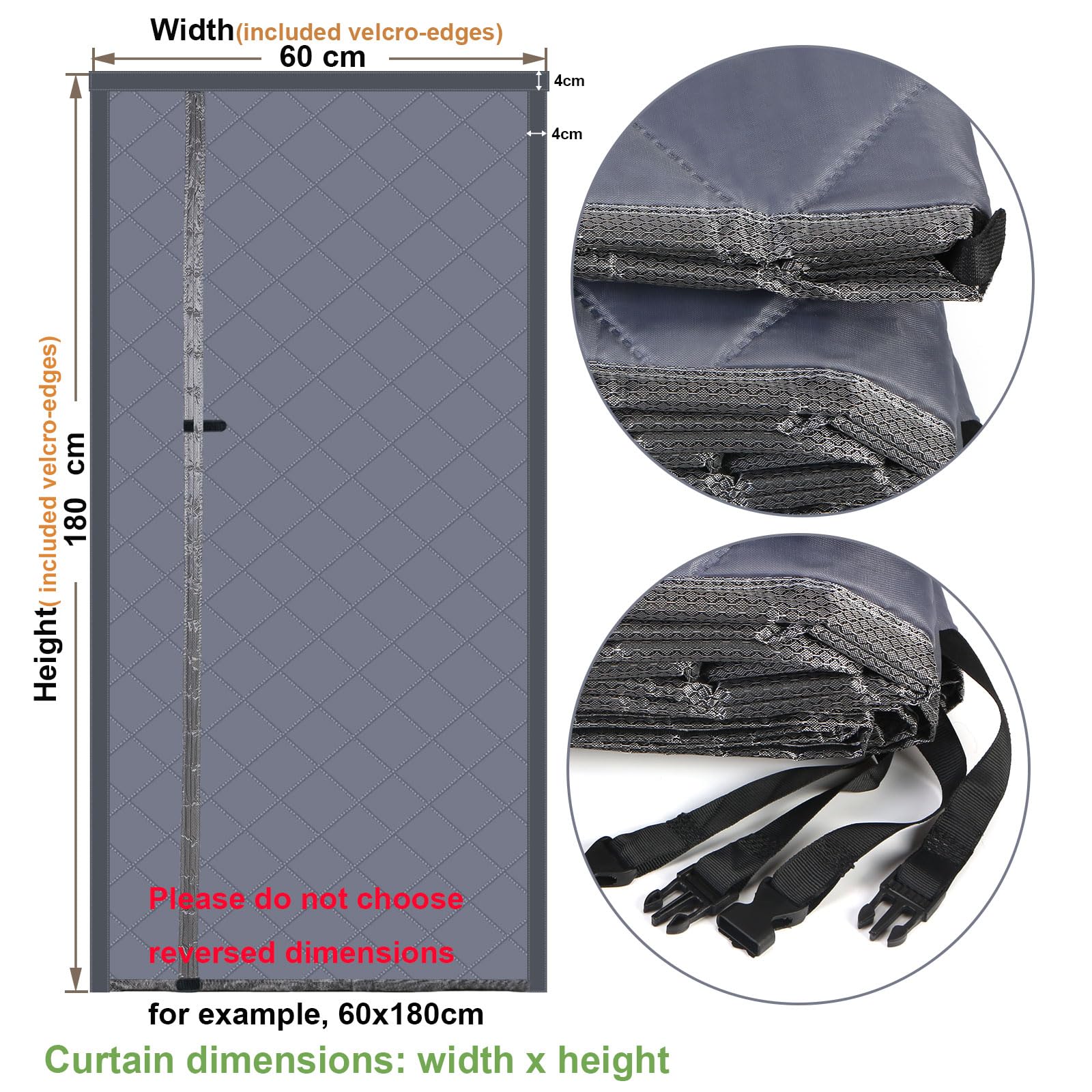 Risareyi Magnetica Tenda Termica Isolante Freddo 90x240cm, Apertura Laterale Grigio Oxford Copertura per Porta Esterno, Imbottitura in Fibra di Poliestere, Antivento, Chiusura Automatica