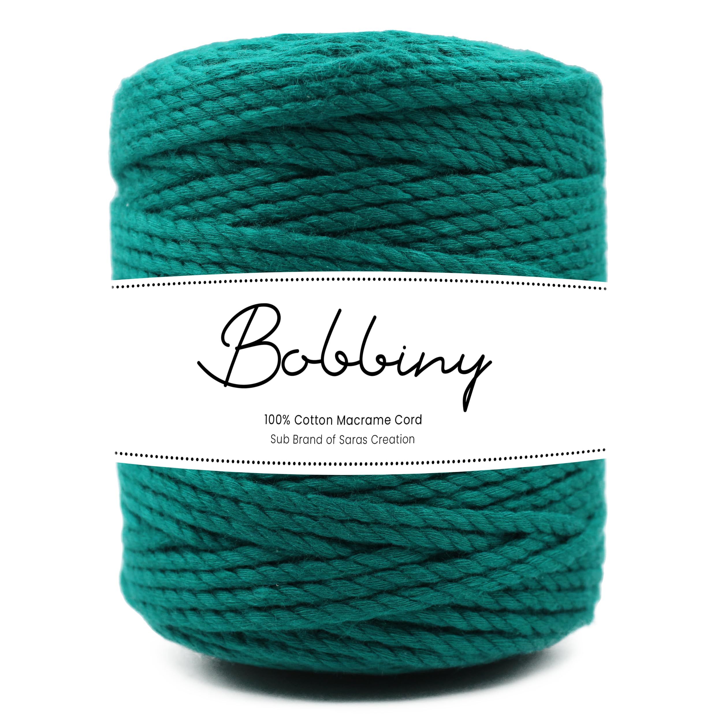 Bobbiny | 3 Ply Twisted Macrame Cotton Cord Dori (Roll Packaging) Thread for Macrame DIY and Other Projects | Sea Green | 4mm,10 Meter