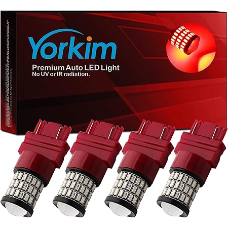 Yorkim 3157 Led Bulb Red Ultra Bright, 3157 Led Brake Lights, 3157 Led Backup Reverse Lights, 3156 Led Tail Lights with Projector - 3056 3156 3057 4057 4157 T25 Led Bulbs, Pack of 4