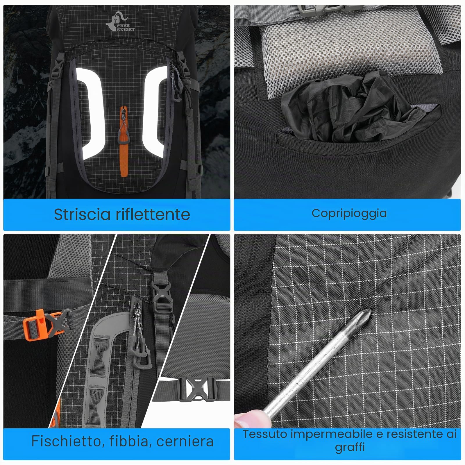 Bseash Zaino da campeggio impermeabile da 80 litri con copertura antipioggia, zaino leggero da viaggio per sport all'aria aperta per arrampicata