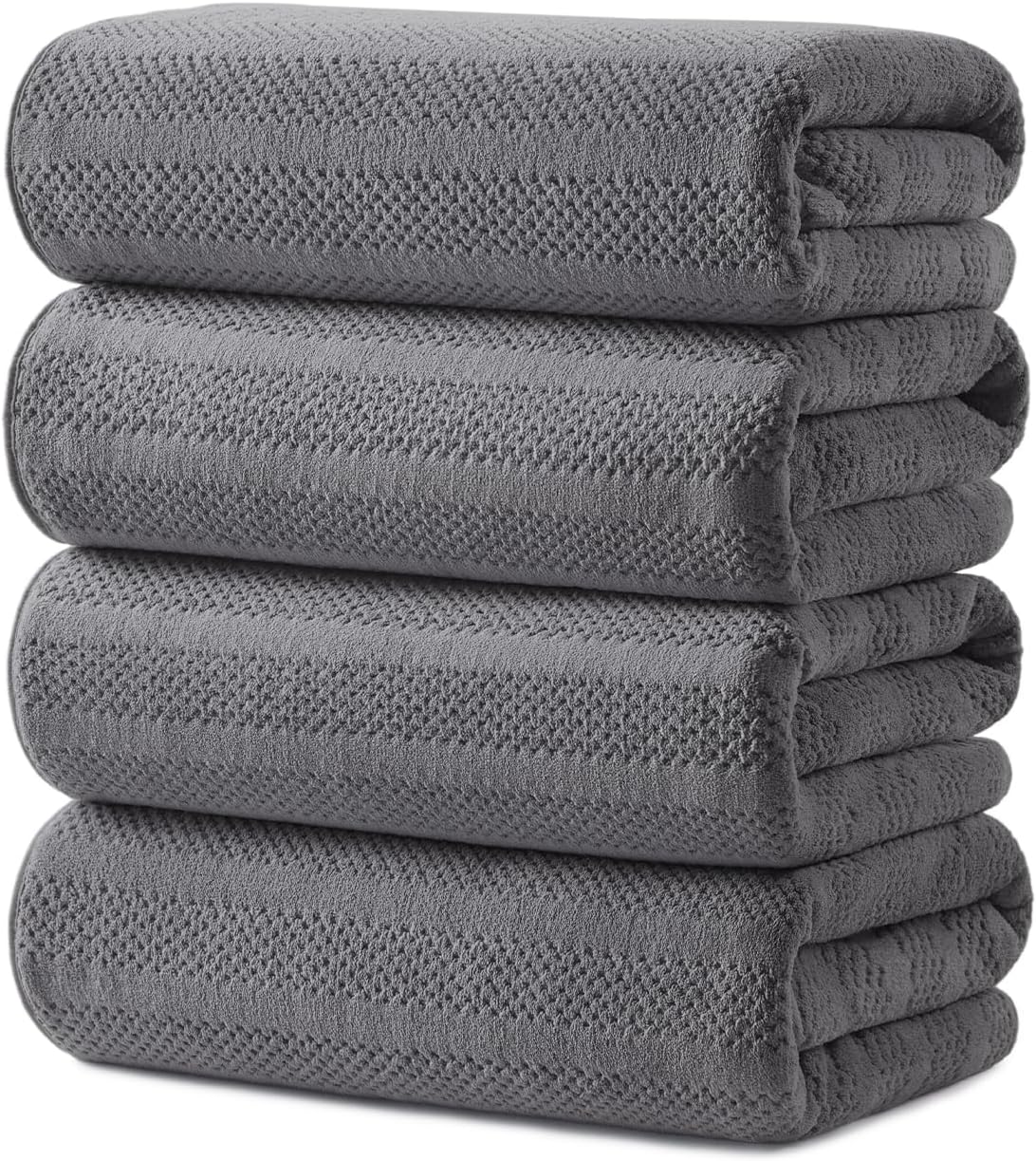ecolook 4 Pack Microfiber Bath Towels, 31 x 63 inches Extra Large Bath Towel Set, Super Soft Highly Absorbent Bath Towels Set of 4, Quick Dry Lightweight Bathroom Towels for Spa, Pool, Gym, Dark Gray