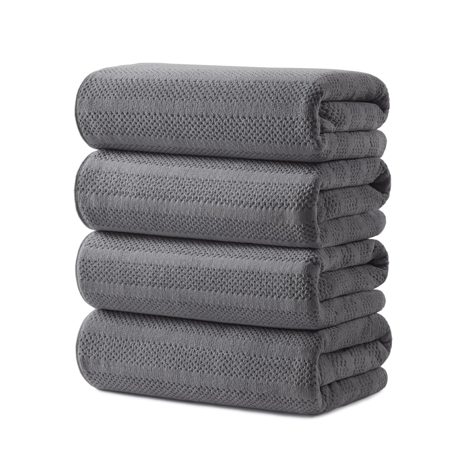 ecolook 4 Pack Microfiber Bath Towels, 31 x 63 inches Extra Large Bath Towel Set, Super Soft Highly Absorbent Bath Towels Set of 4, Quick Dry Lightweight Bathroom Towels for Spa, Pool, Gym, Dark Gray