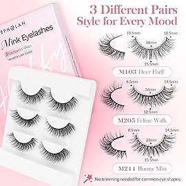 Bepholan False Eyelashes 3D Faux Mink Lashes Natural Look Super Fluffy Eyelashes Volume Strip Eyelashes, Cat Eye Lashes Lightweight Fake Eyelashes Easy to Apply 3 PairsM101