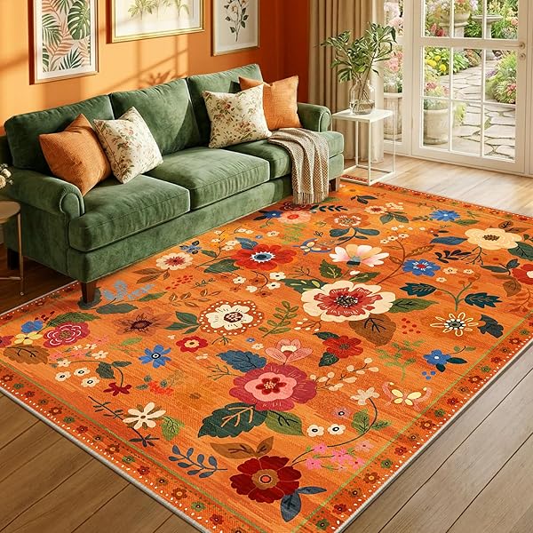 Washable Boho Floral Accent Rug