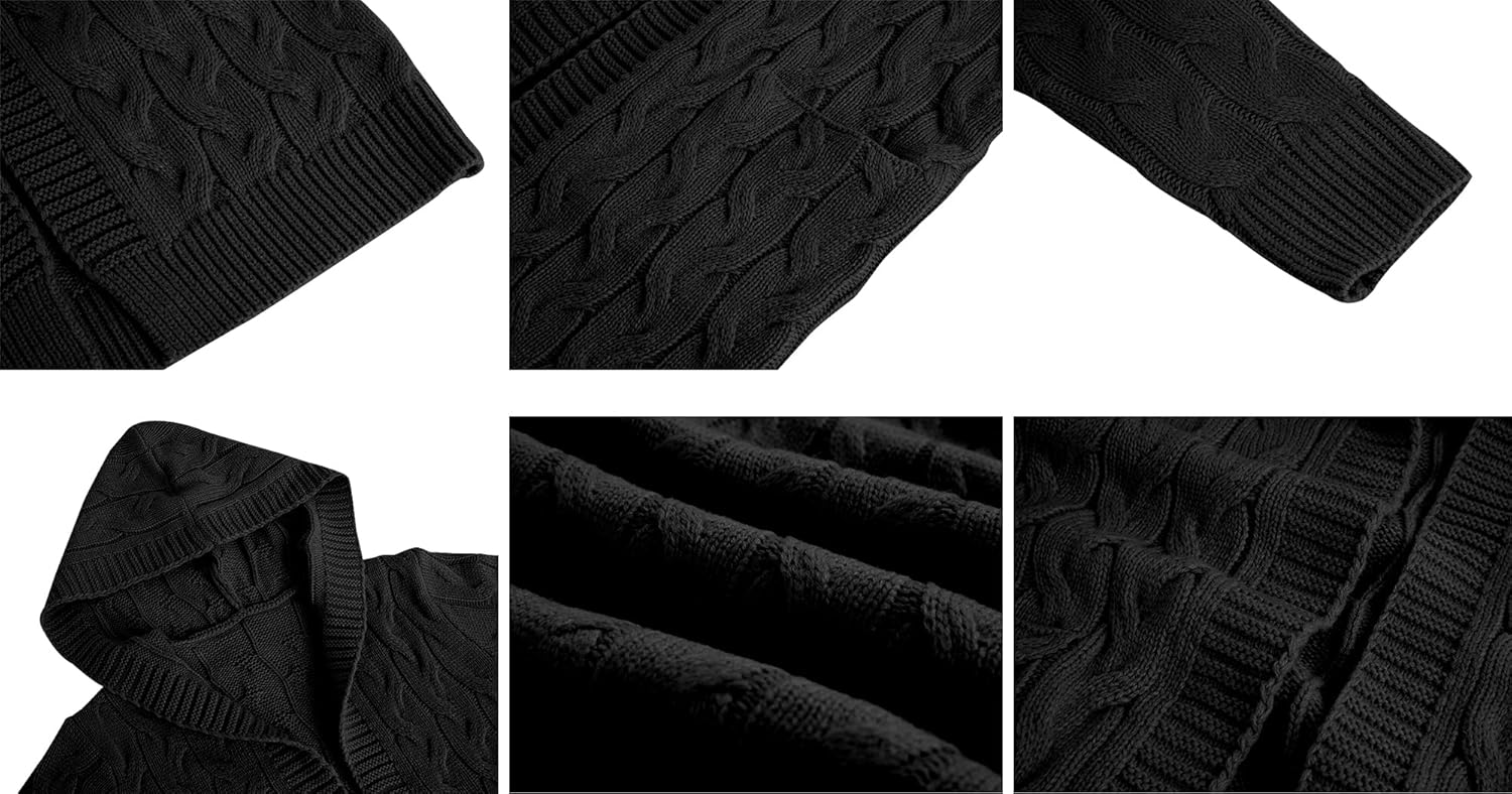 Shanfetl Girls Autumn Hooded Open Front Sweater Cardigan Cable Knitted Chunky Outfit Coat Hoodies - Image 5