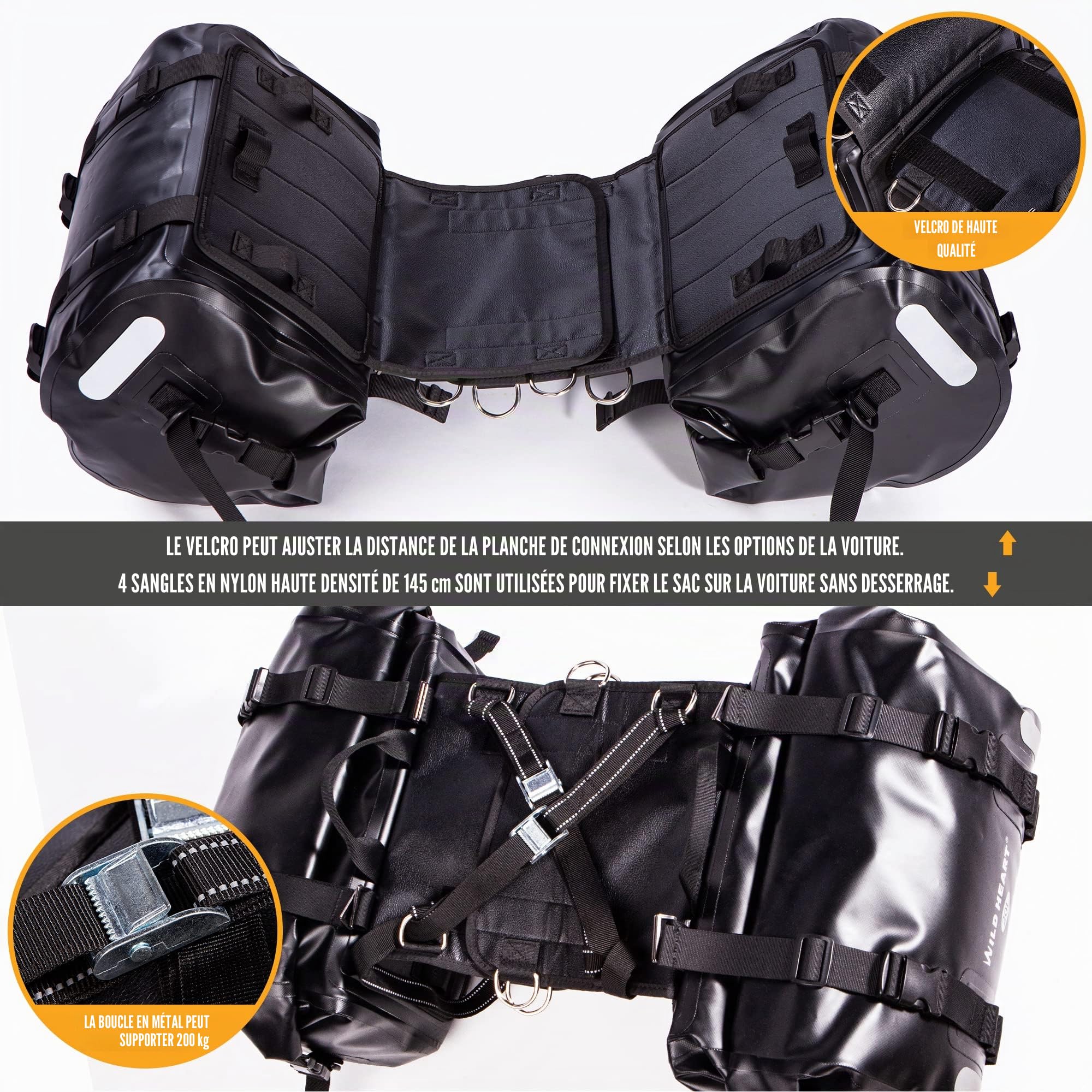 Wild Heart Sac étanche pour Selle de Moto - 40 l - Sac latéral pour Moteur - Noir
