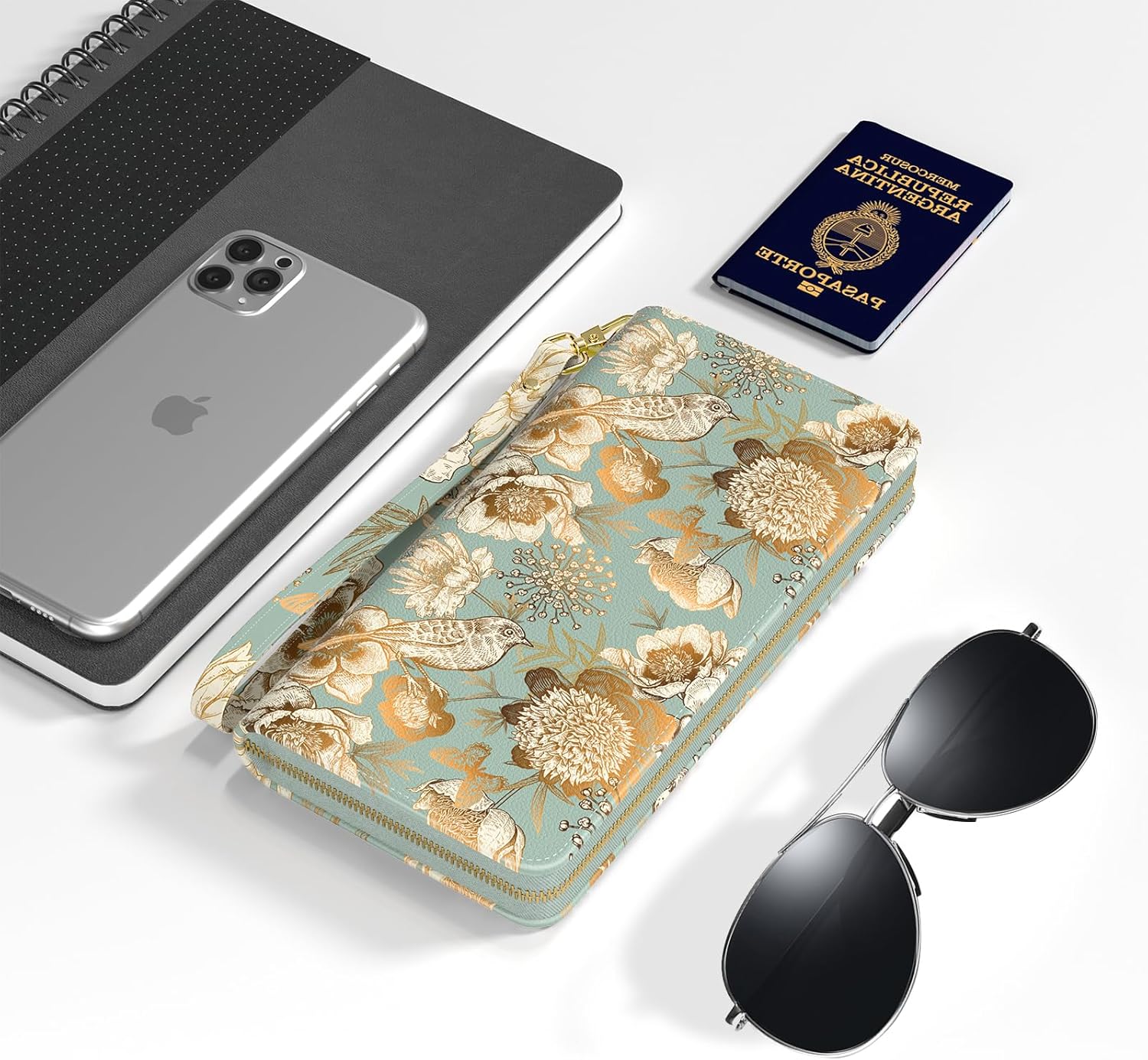 Nipichsha Womens Wallet, RFID Wristlet Wallet for Women, Cute Ladies Purse, Large Credit Card Clutch Purse, Leather Card Holder Wallets with Zipper & Phone Holder, Blooming Flowers - Image 6