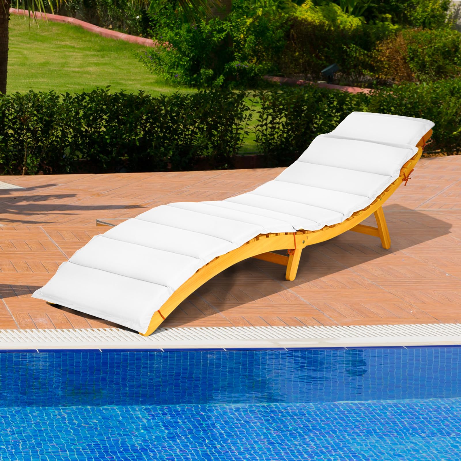 COSTWAY Lettino Prendisole Pieghevole per Giardino, Sedia a Sdraio Pieghevole da Esterno in Legno, Lettino da Esterno con Cuscino per Giardino, Prato, Cortile, Portata 180 kg, 190 x 55 x 52 cm (1)