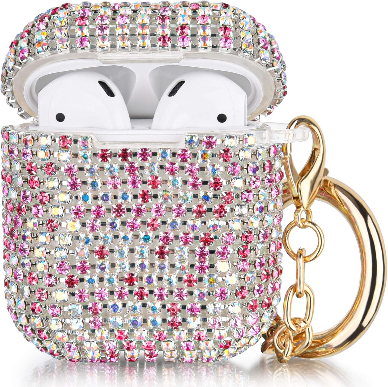 Case for Airpods, Filoto AirPod Accessories Cases Cover Bling Crystal TPU Protective Case with Lobster Clasp Keychain for Apple Air Pods 2&1 Charging Case, Best Gift for Women Girls (Glittery Pink)