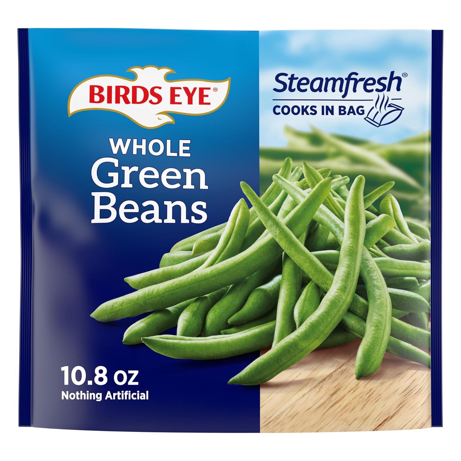 Birds Eye Steamfresh Whole Green Beans 10.8 oz Frozen - Flash Frozen Tender Veggies, Microwave in Bag Quick Prep