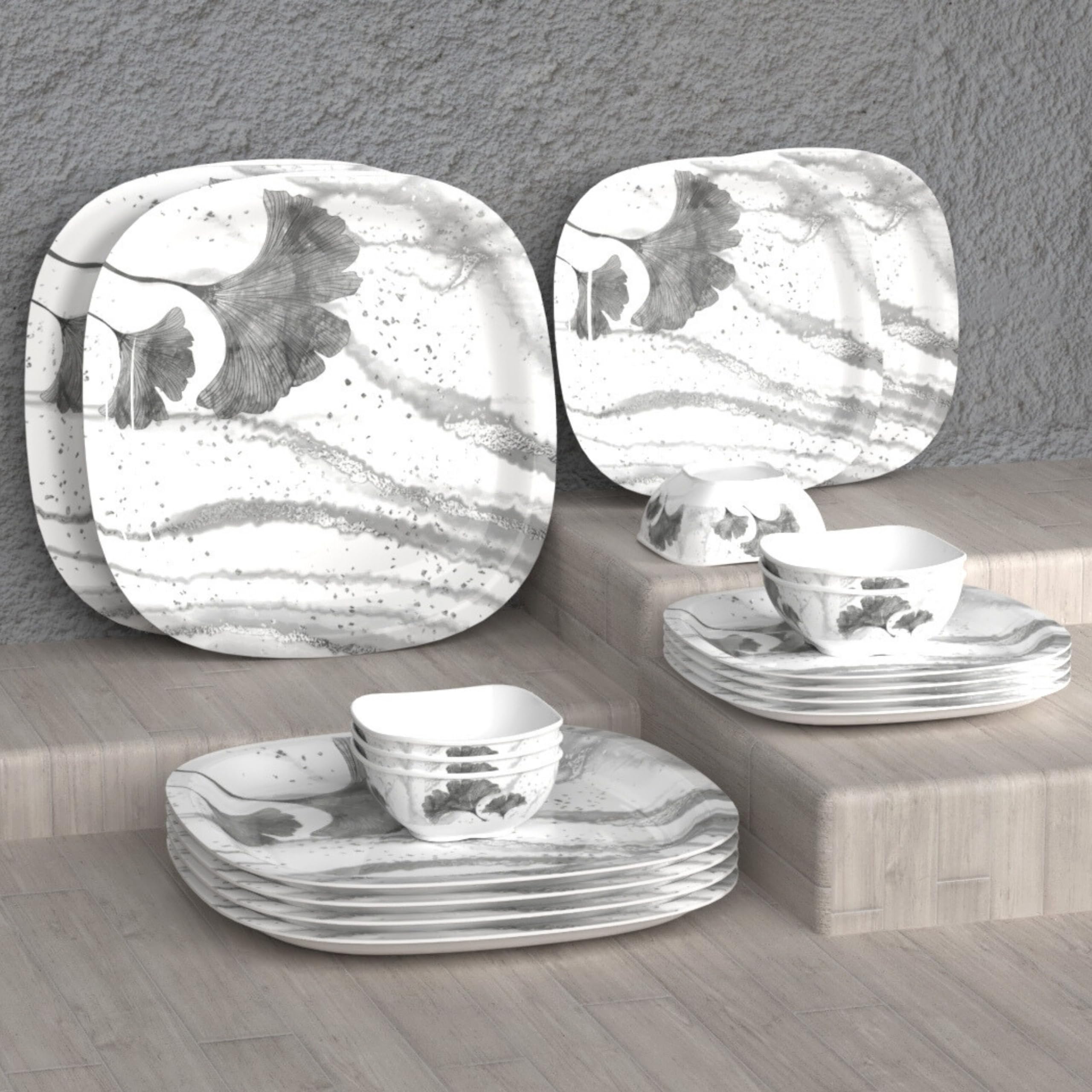 Castleite Eleanor Series Melamine Dinner Set - Elegant, Break Resistant, Designer Crockery Dinnerware in Exclusive Curved Square Shape for own Home Kitchen (White Daisy) (B0D2CW5H6T) Amazon Price History, Amazon Price Tracker