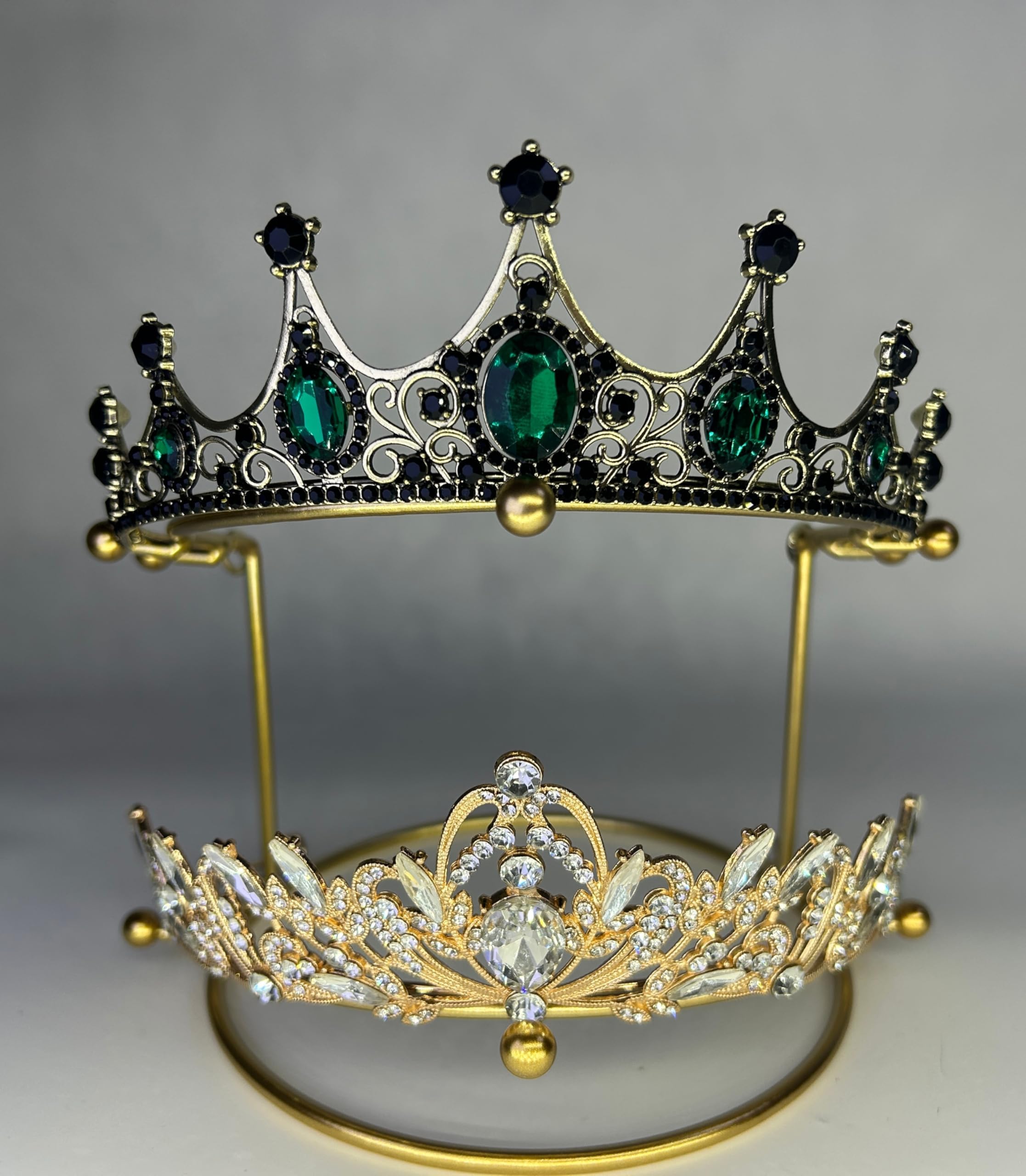 Crown Display 2-Tier Tiara Display Stand Golden Bridal Crown Storage Organizer Jewelry Holder for Women Girls Wedding Home Shop Store