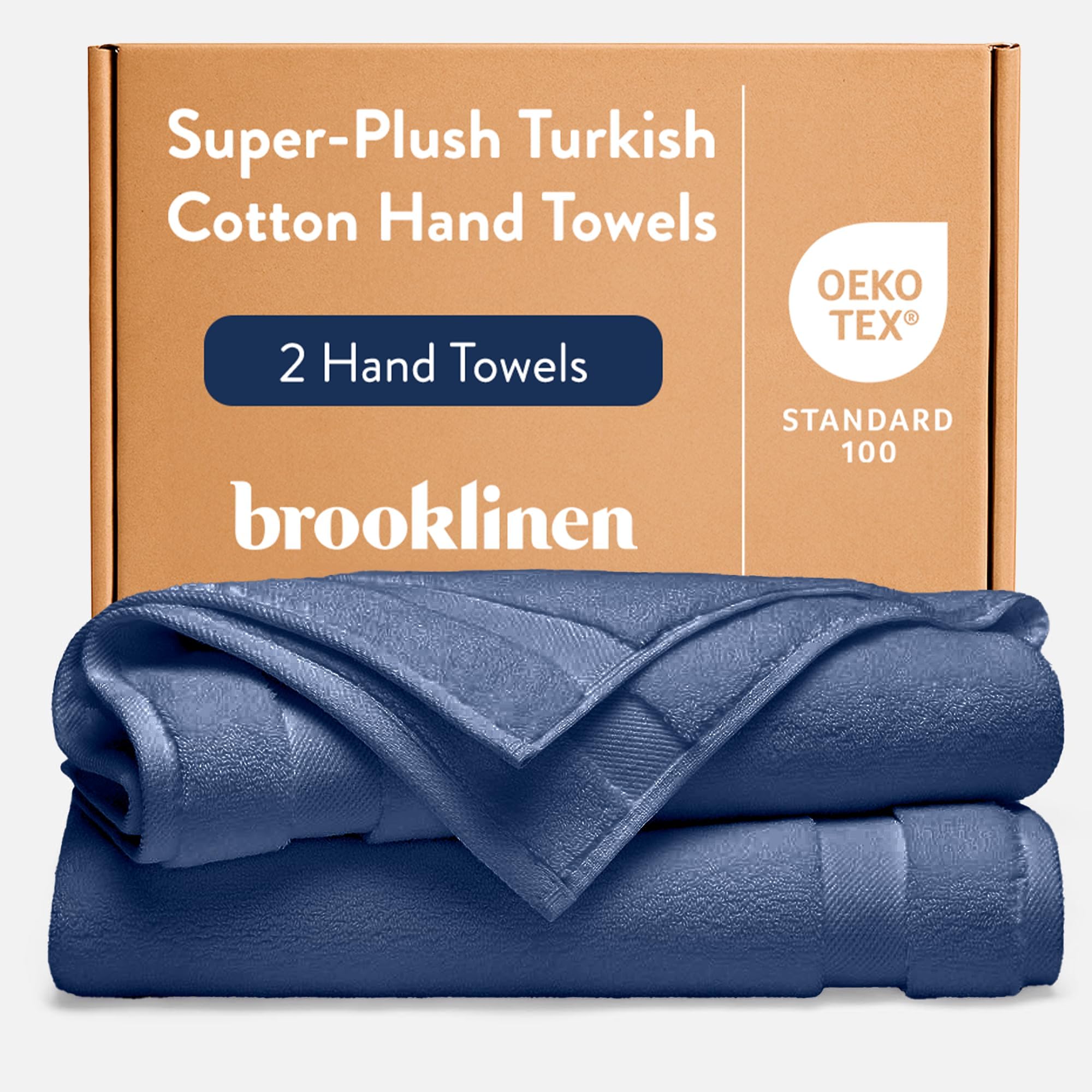 Brooklinen Super-Plush 100% Turkish Cotton Hand Towels - Set of 2-770 GSM, Highly Absorbent, Machine Washable, Perfect for Home & Bathroom (20" x 30", Abyss Blue)