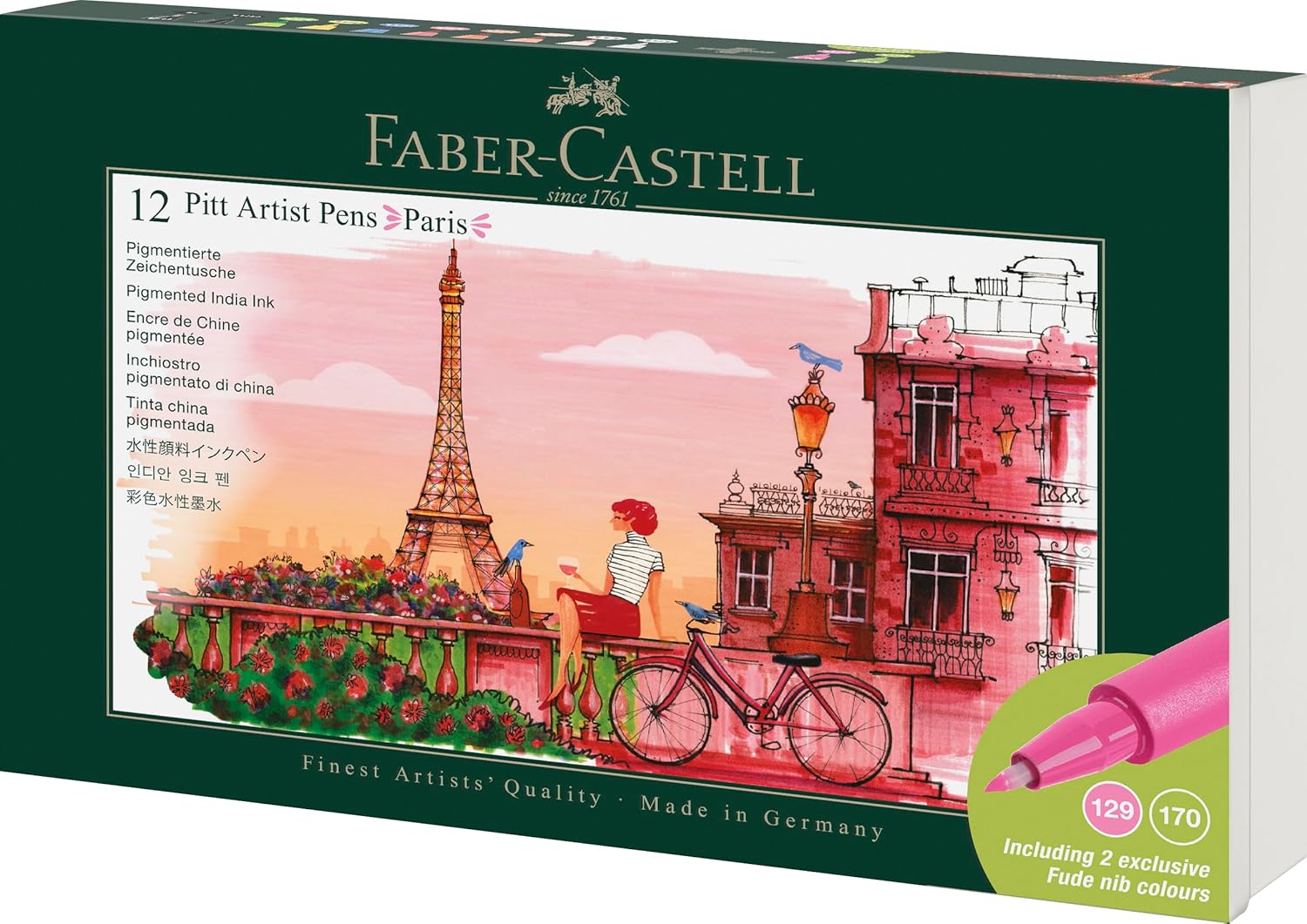 Faber-Castell 267136 Paris Gift Set, 12 Pitt Artist Pens, Line Widths FM, S, B