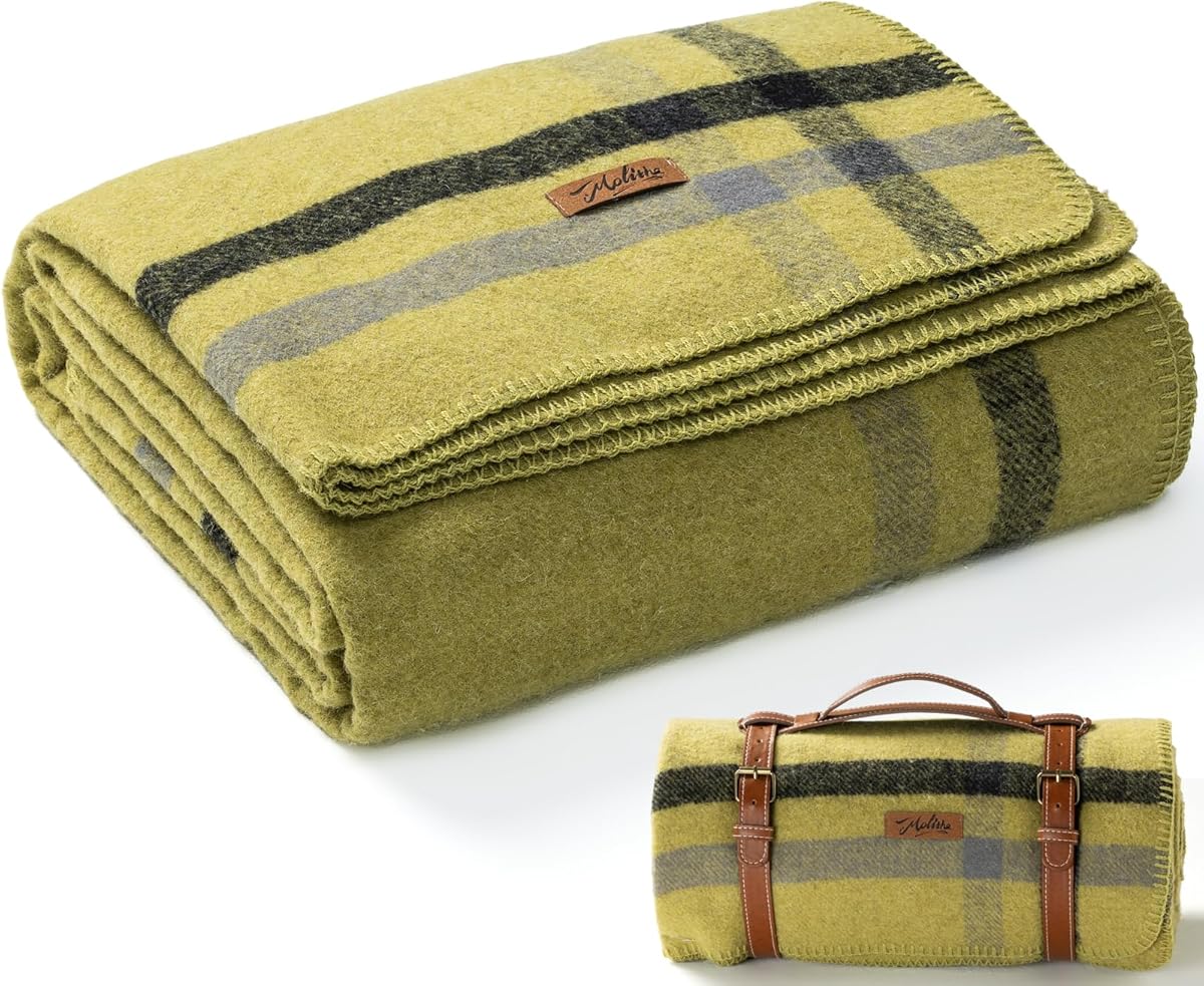 100% Wool Blanket, 62" x 86", Warm, Thick, Washable, Military Wool Blanket, Great for Camping, Outdoors, Sporting Events, Survival Kits