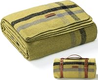 100% Virgin Wool Military Blanket 62x86 - Warm Thick Washable for Camping Survival Outdoors