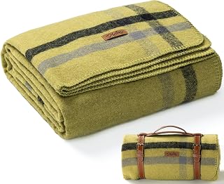 100% Virgin Wool Military Blanket 62x86 - Warm Thick Washable for Camping Survival Outdoors