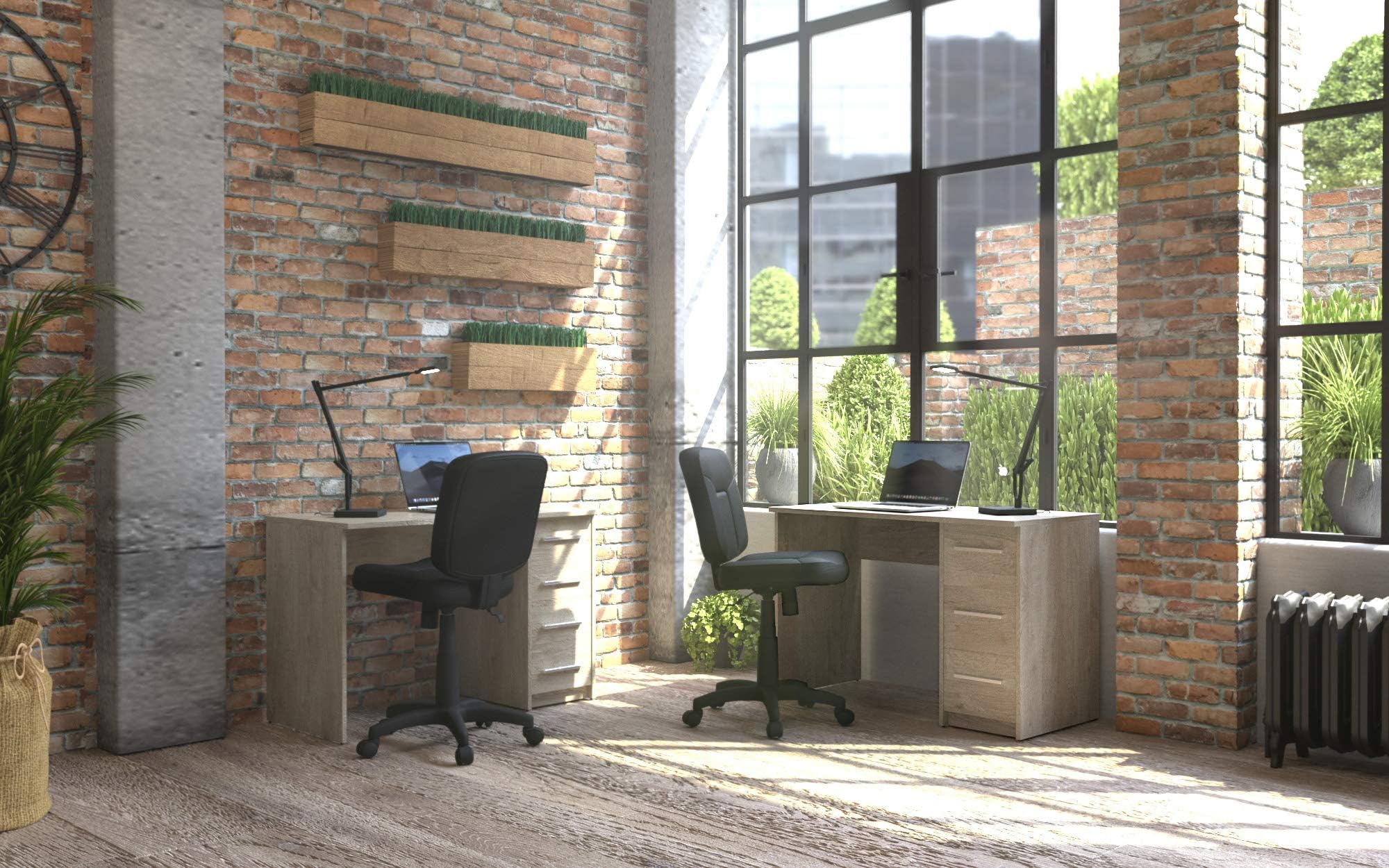 Amazon Basics Moderner Home-Office-Schreibtisch, Computertisch mit 4 Schubladen, einfacher Aufbau, 56 x 110 x 73 cm, Eiche