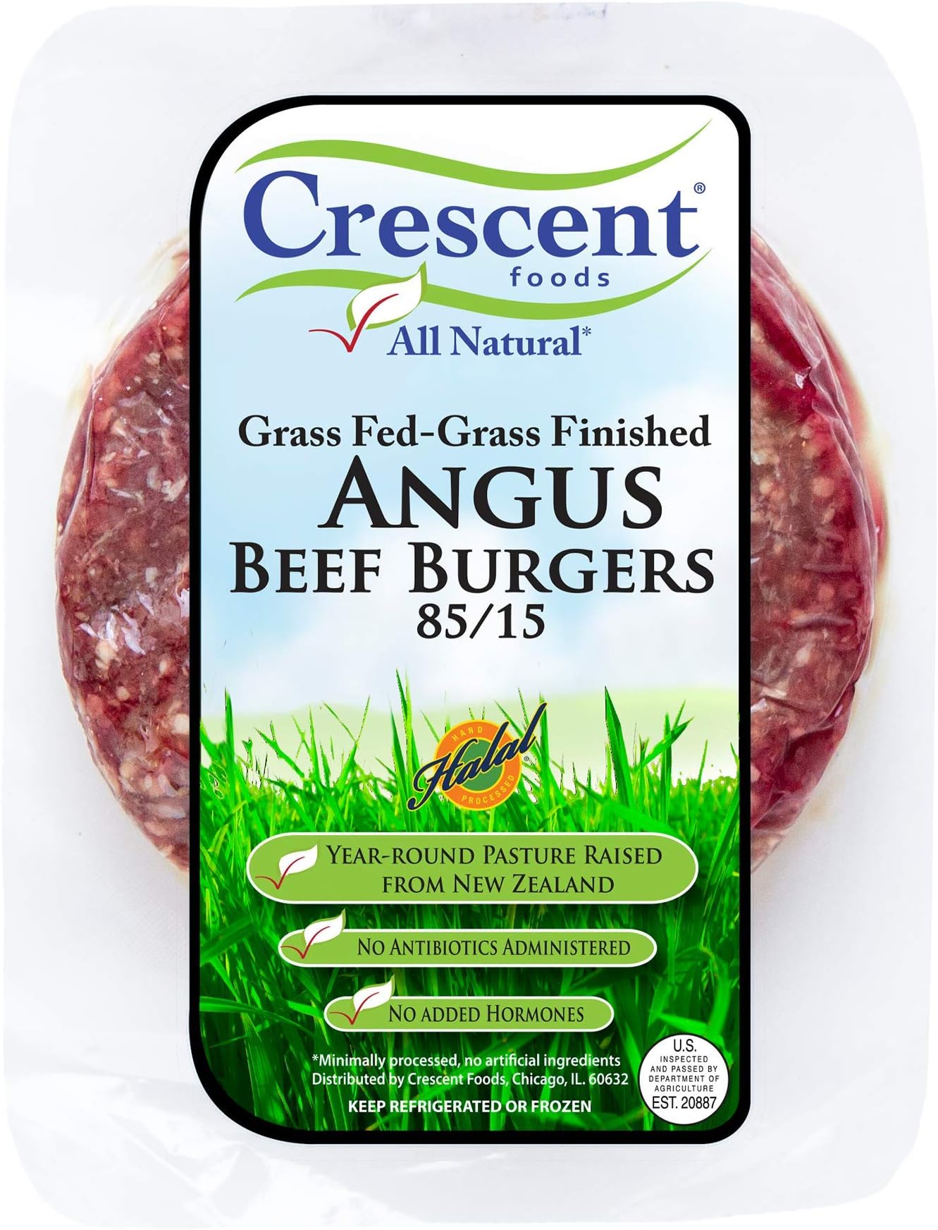 Crescent Foods Halal Angus Beef Burgers 85/15 | Approx. 7 lbs.