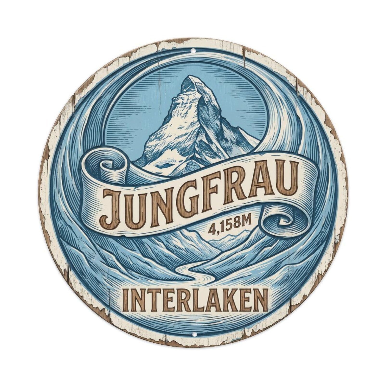 Cmhok Vintage Style-7 Vintage Travel Jungfrau Switzerland Artwork Metal Tin Sign Plaque Wall Decor For Cafe, Club, Garden Round Metal Poster 8X8inch
