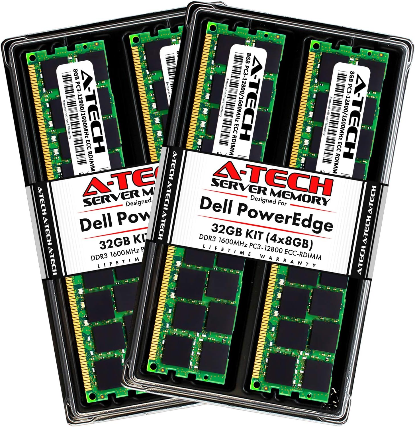 A-Tech 32GB (4x8GB) RAM for Dell PowerEdge T320, T420, T620 Tower Servers | DDR3 1600MHz ECC-RDIMM PC3-12800 2Rx4 1.5V 240-Pin ECC Registered DIMM Server Memory Upgrade Kit