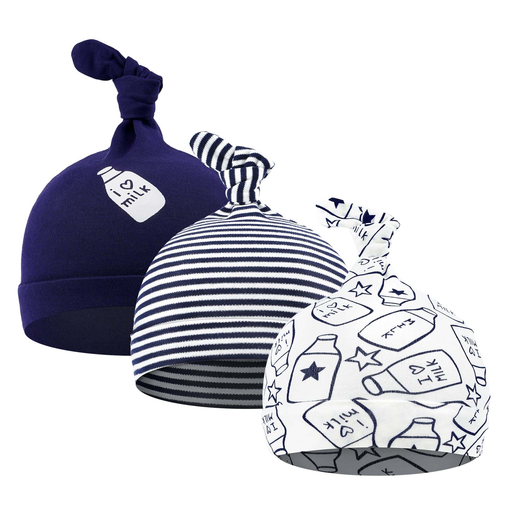 CuteOn 3 Paquete Bebé Beanie Nudo Sombrero Recién Nacido Chicos Chicas Algodón Ajustable Gorra para Bebé