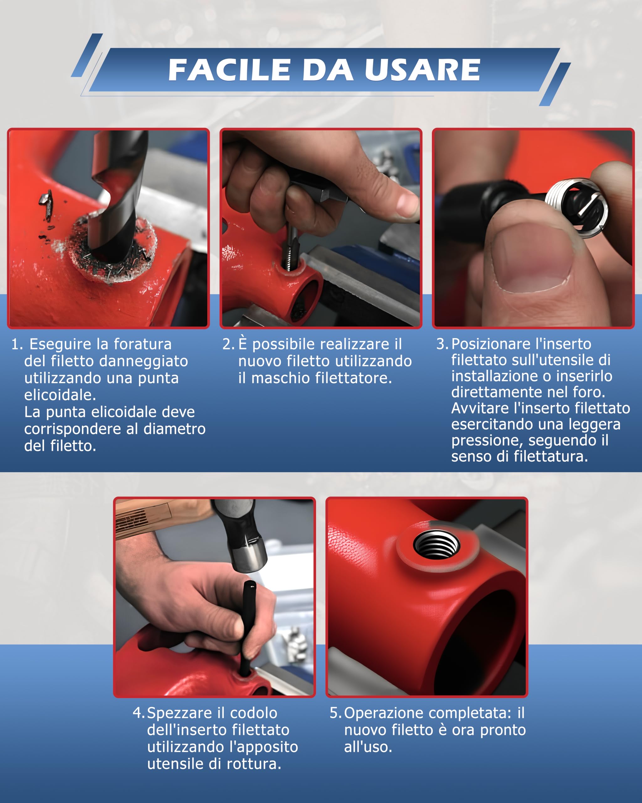 DAYUAN 131 pezzi, set di riparazione per trapano Helicoil, motore per auto, con manicotto filettato M5 M6 M8 M10 M12