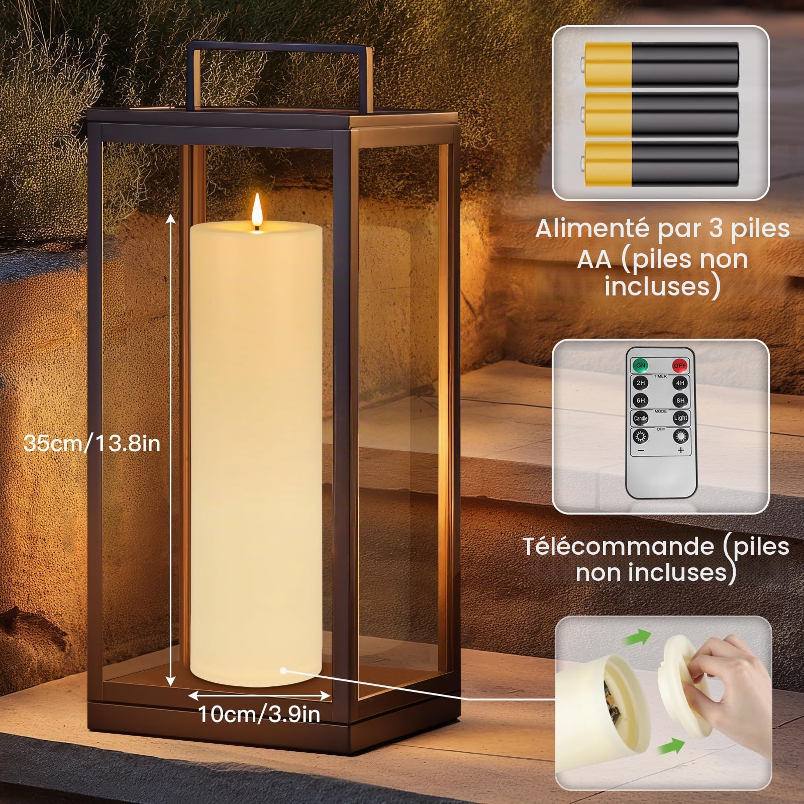 Kimjo 10 x 35 cm Grandes Bougies LED Sans Flamme Extérieur, Lot de 2