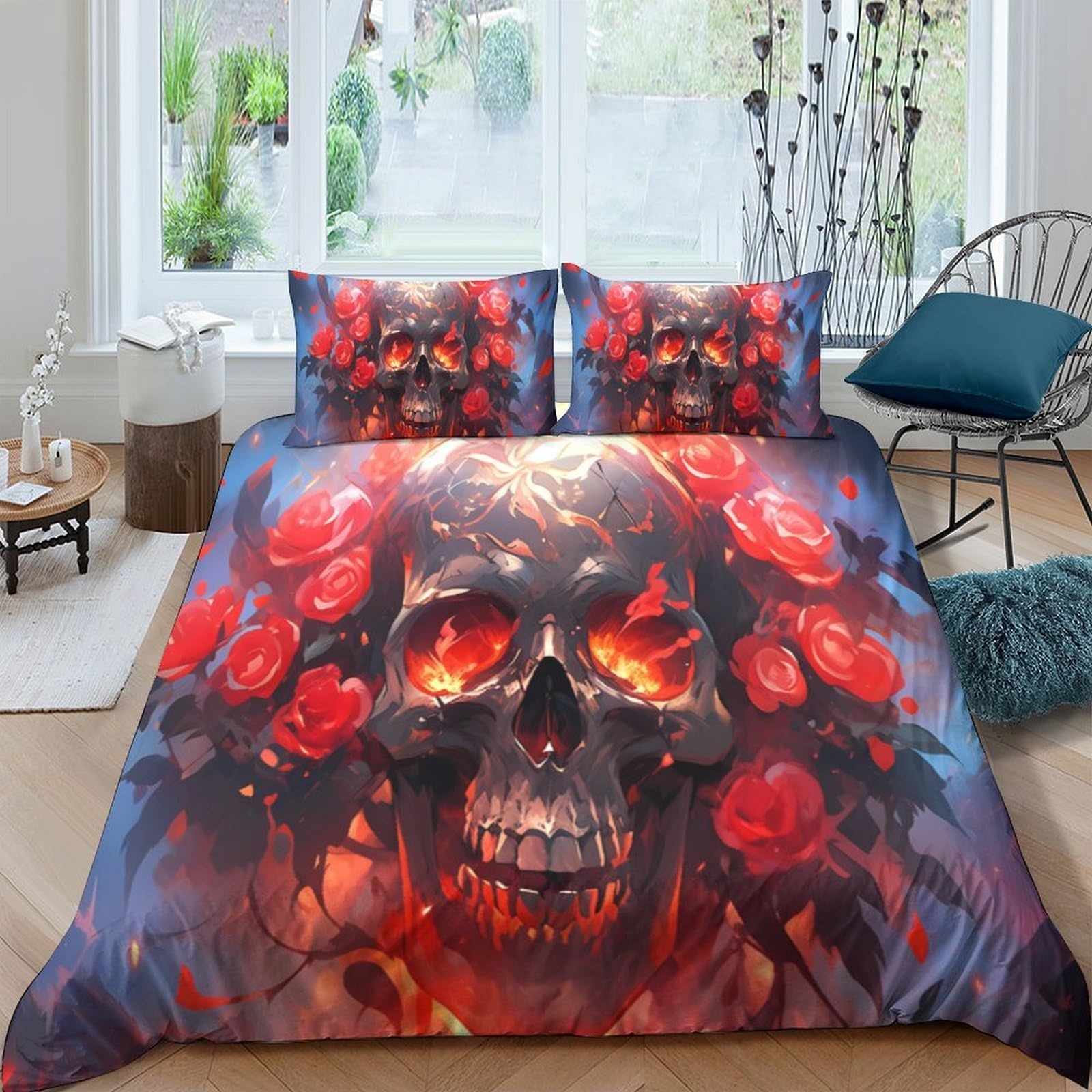 Ctjqhvkz Style-8 3D Printed Fiery Skull Fitted Sheet Microfiber Rose Pattern Mattress Cover For Bedroom Dorm Decorative Protection Single（135X200cm）