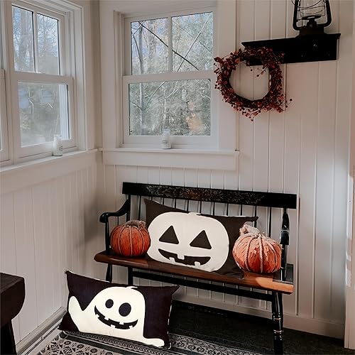 Miniatura 3 de ONWAY Juego de 2 fundas de almohada decorativas de Halloween de 12 x 20 pulgadas, diseño de calabaza fantasma, para otoño, casa de campo, patio,