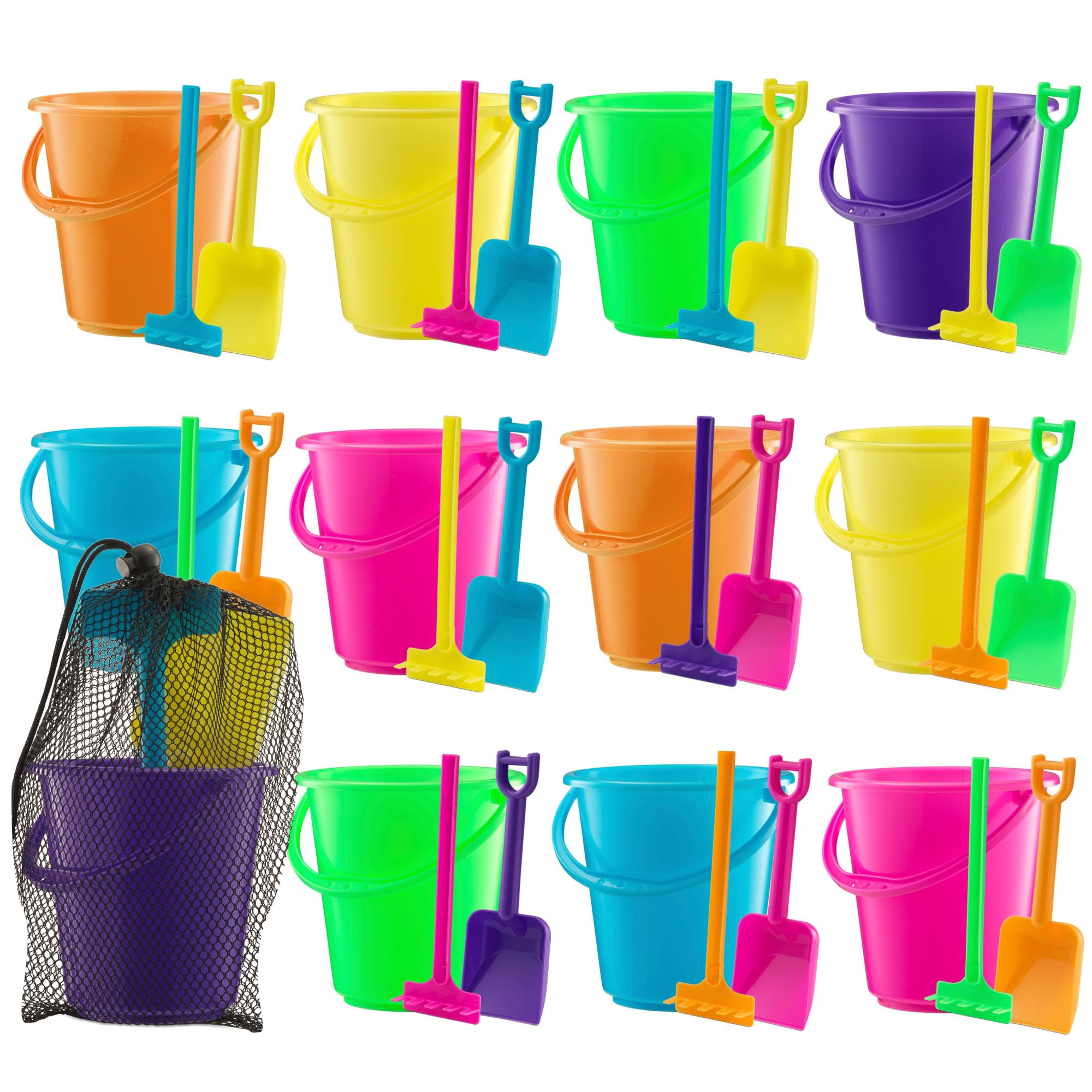 Mini Beach Buckets &amp; Shovels (12-Pack) 4.5-Inch Sand Toy Set