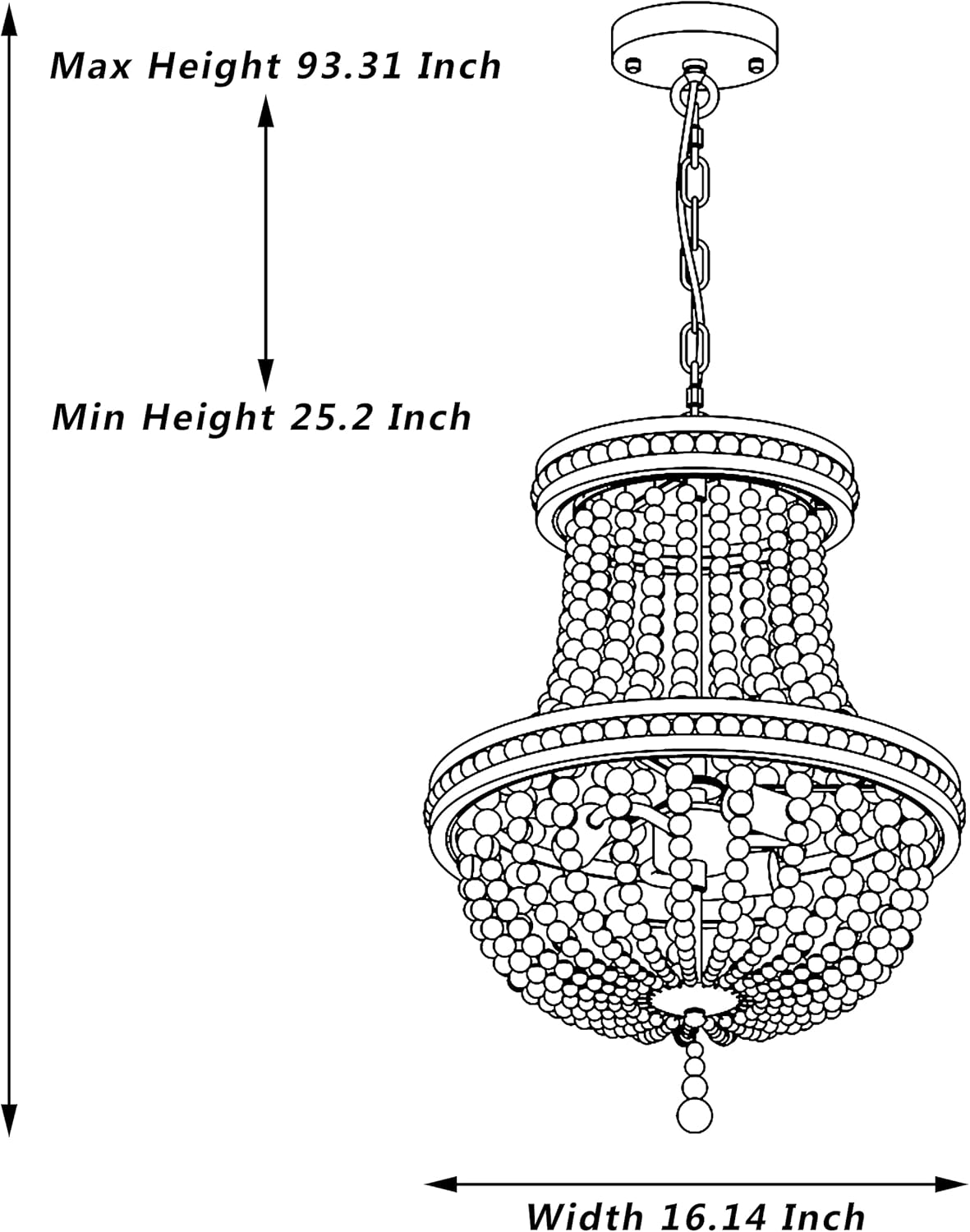 Vanity Art 3 Light Lantern Empire Chandelier with Beaded Accents | Modern Hanging Lighting, Ceiling Lights Fixtures for Dining Room Living Room Bedroom Kitchen (Oil Rubbed Bronze) SYB3203RB-DK