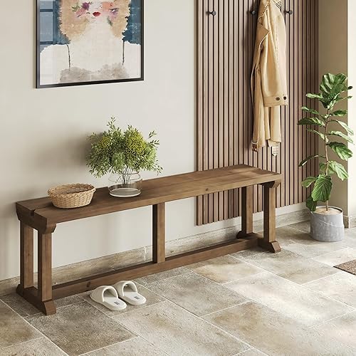 Miniatura 8 de Banco de zapatos de madera maciza, banco de entrada de granja de 59 pulgadas, asiento de cama rústico estrecho para dormitorio, entrada, pasillo,
