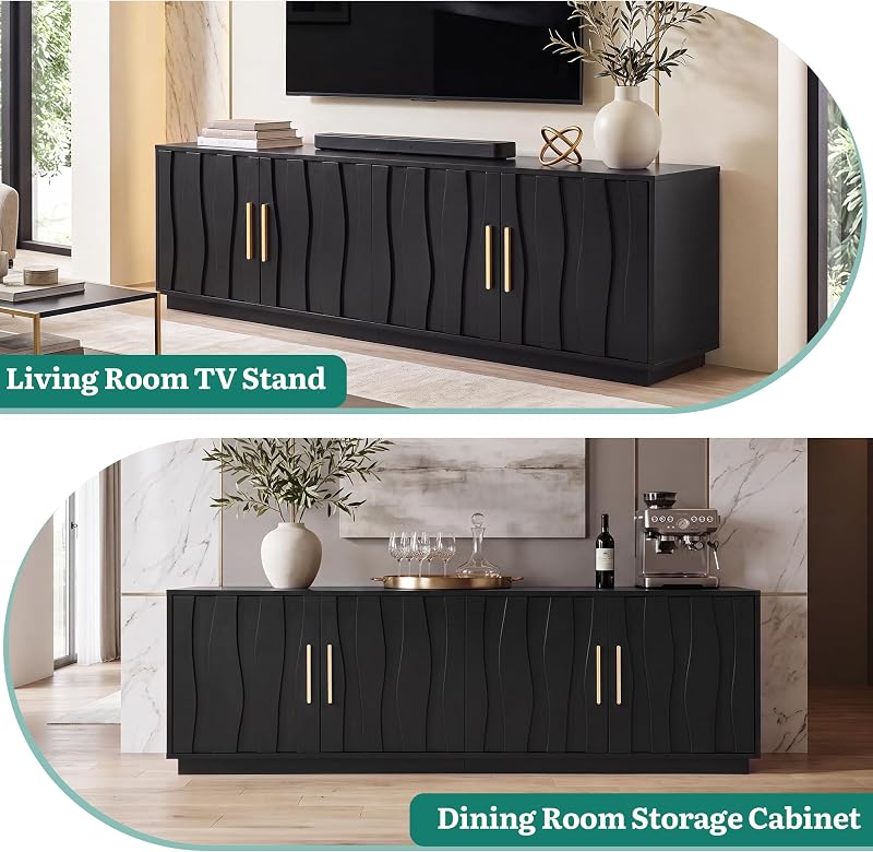 YITAHOME 70" Mid Century Modern TV Stand for 80 Inch TV, Storage, Black image 5