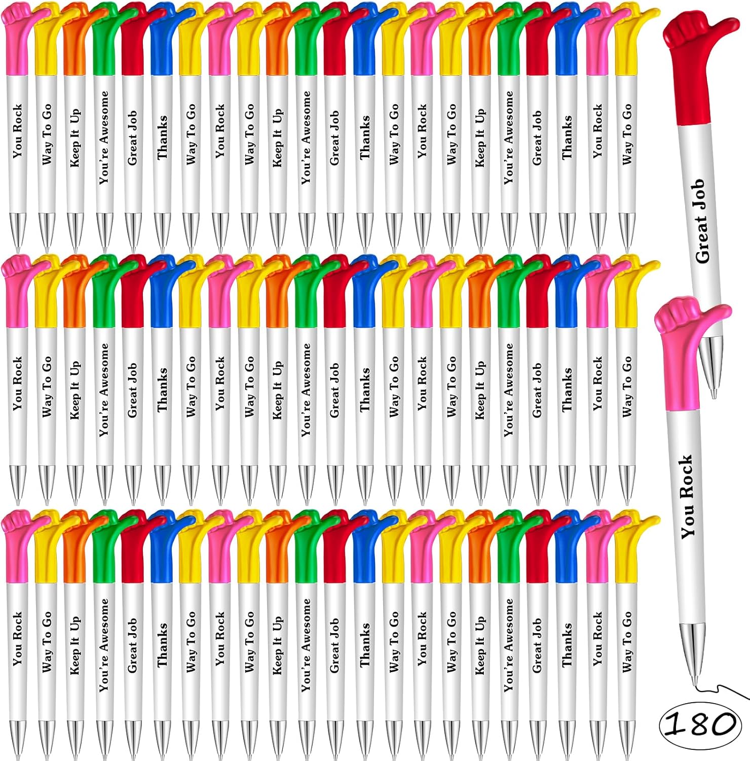 Woanger 180 Pieces Thumbs up Pens Thank You Inspirational Quotes Graduation Gifts Bulk Employee Appreciation Motivational Ballpoint Pen for Student Teacher Nurse Coworker Present