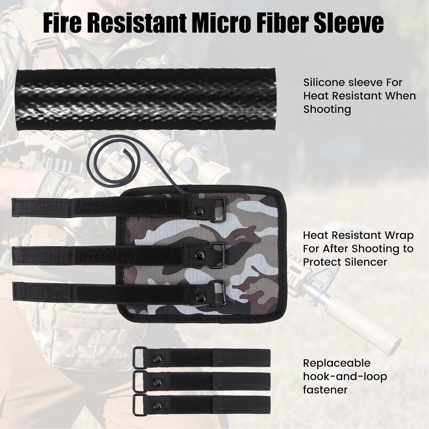 6 Inch Suppressor Cover 1000°F Heat Resistant, Burn Proof Fiberglass & Silicon Lining, Flame-Retardant Micro Fiber Sleeve for Gun Silencer Protection