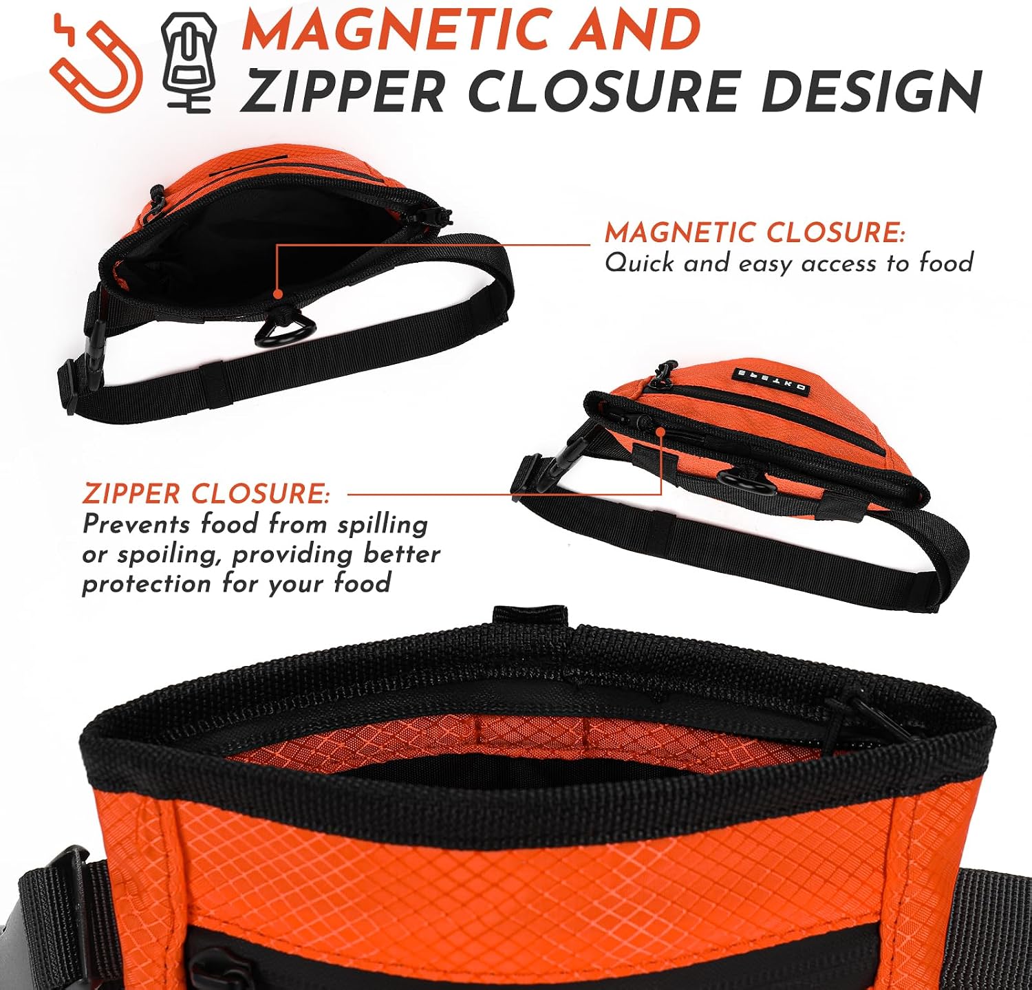 Dog Treat Pouch with Training Clicker, Treat Bag Fanny Pack with Magnetic and Zipper Closure Waterproof and Durable Treat Pouches for Pet Training Walking (Orange) image 2